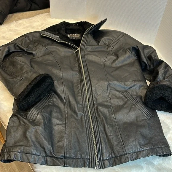 Wilson”s the leather experts black leather jacket with lining sz L (no belt) - Picture 1 of 17
